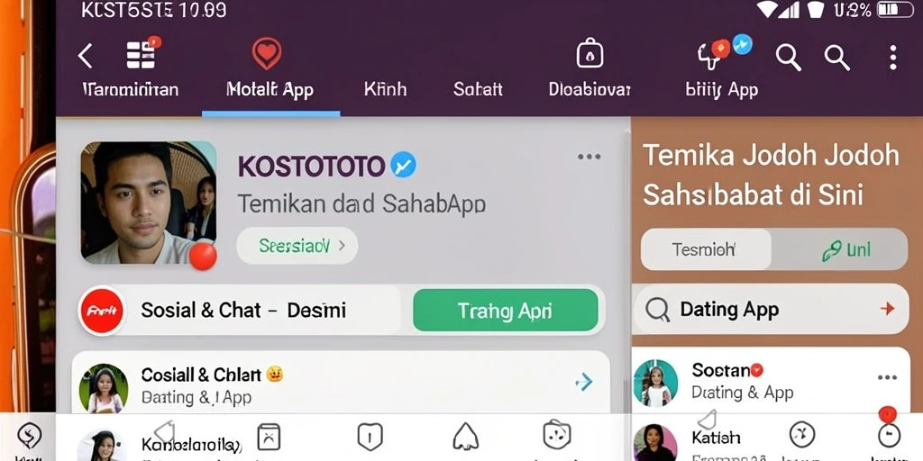 Antarmuka aplikasi KOSTOTO untuk menemukan jodoh dan menjalin hubungan.
