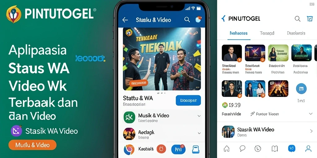 Antarmuka PINTUTOGEL dengan berbagai pilihan video status WA yang menarik.