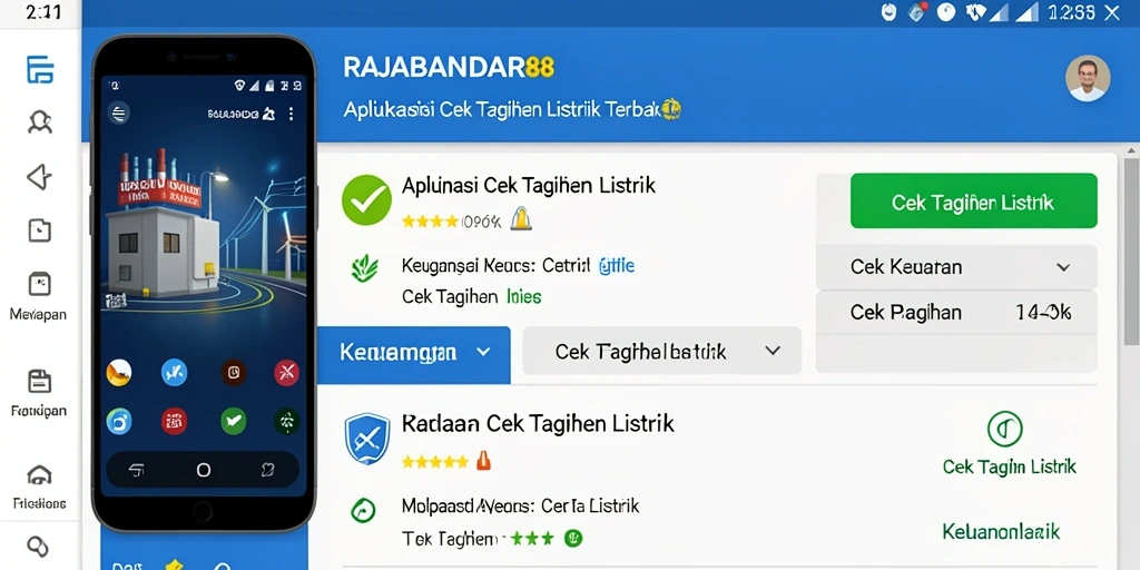 Tampilan antarmuka aplikasi RAJABANDAR88 untuk cek tagihan listrik.