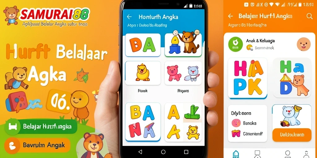 Antarmuka aplikasi SAMURAI88 yang menarik dan edukatif untuk anak-anak.